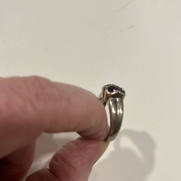 Amethyst and Silver flower Shaped Checkerboard Cut Vintage SZ 8 - Picture 5 of 10